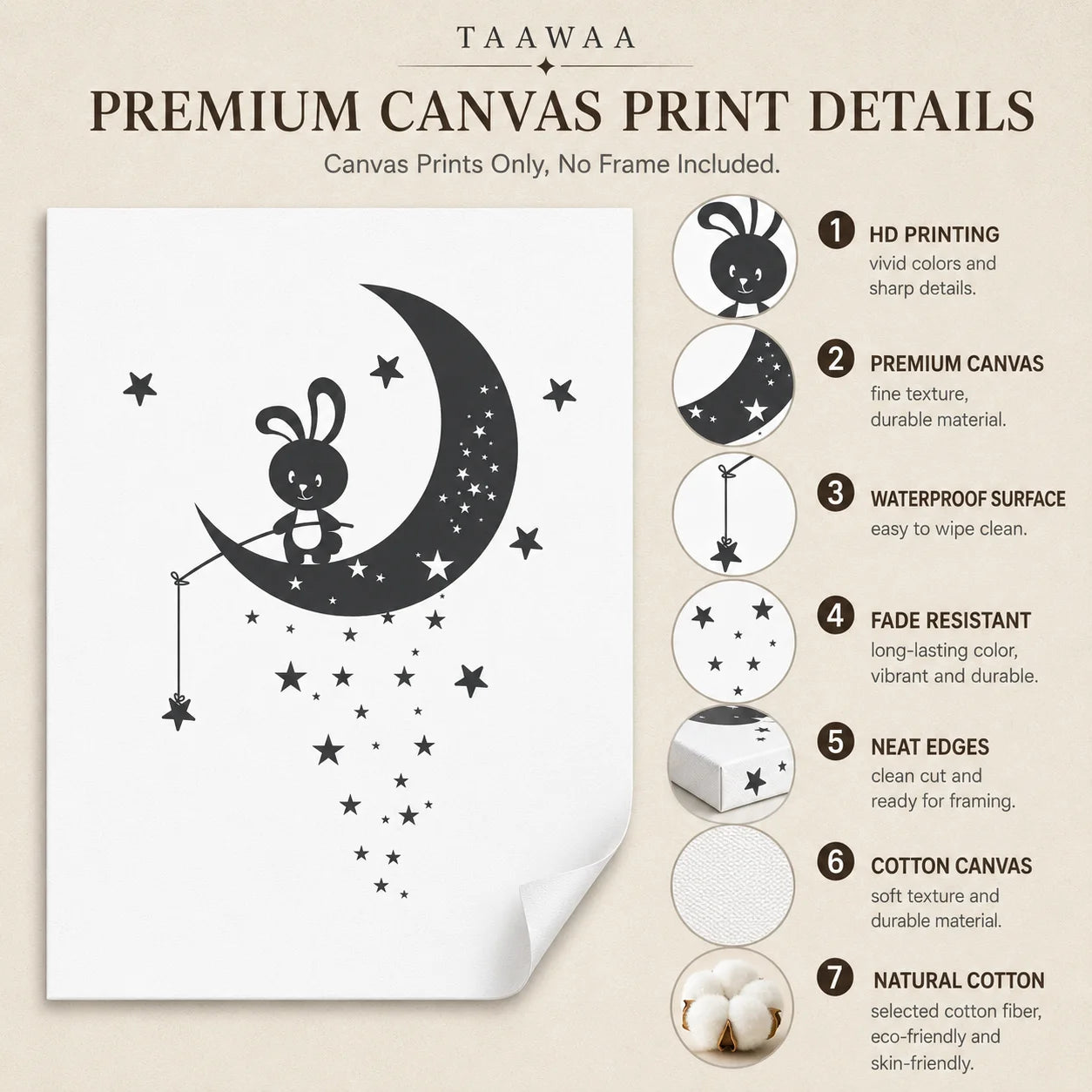 Black White Moon Star Nursery Canvas Wall Art – Kids Room Nursery Canvas Print Peaceful Pleasures Health and Wellness