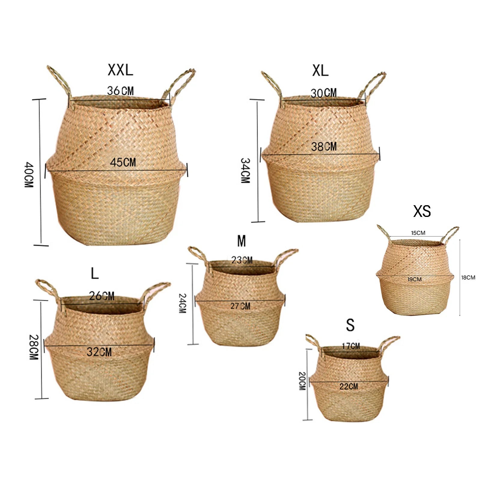 Seagrass Wickerwork Basket Portable Dirty Laundry Hamper Storage Basket Garden Plant Basket Home Decor Peaceful Pleasures Health and Wellness