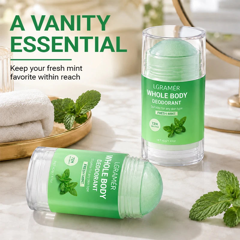 Natural Mint Whole Body Deodorant Stick,72H Odor Control,Skin-friendly,Gentle Long Lasting Underarm & Body Freshness Stick 40g Peaceful Pleasures Health and Wellness