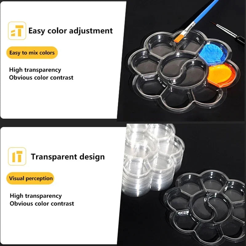 10-Pack Plastic Paint Palettes – Watercolor & Oil Mixing