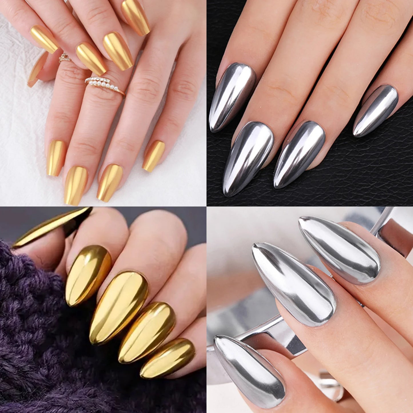 1pcs Nail Glitter Metallic Rubbing Dust Gel Polish Pigment Shinning Metal Manicure Decor Magic Mirror Powder Gold Silver Chrome Peaceful Pleasures Health and Wellness