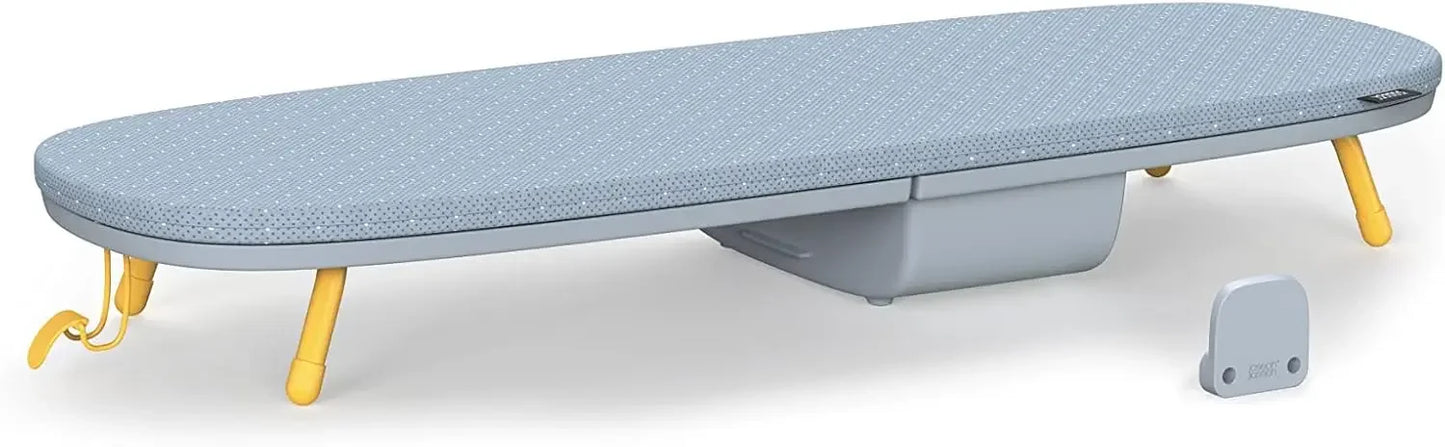 Compact Folding Tabletop Ironing Board with Iron Holder & Wall Mount, Space-Saving Grey/Yellow Design Peaceful Pleasures Health and Wellness