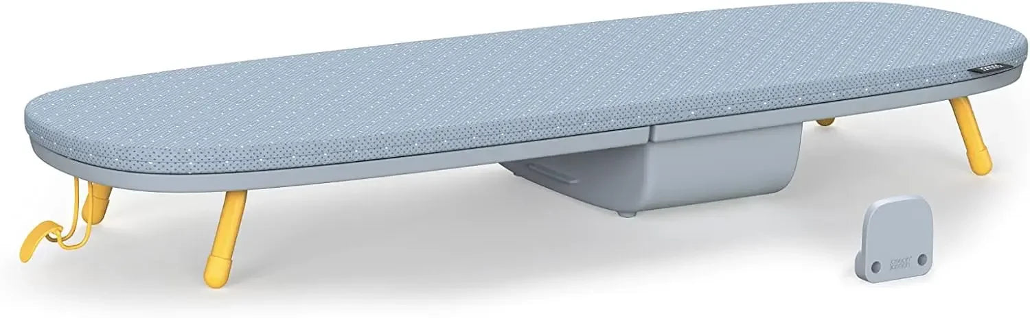 Compact Folding Tabletop Ironing Board with Iron Holder & Wall Mount, Space-Saving Grey/Yellow Design Peaceful Pleasures Health and Wellness