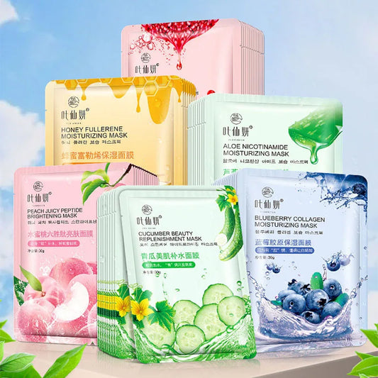 12-Piece Fruit Face Mask Set – Blueberry, Aloe, Cucumber & Peach Sheet Face Mask Set Peaceful Pleasures Health and Wellness