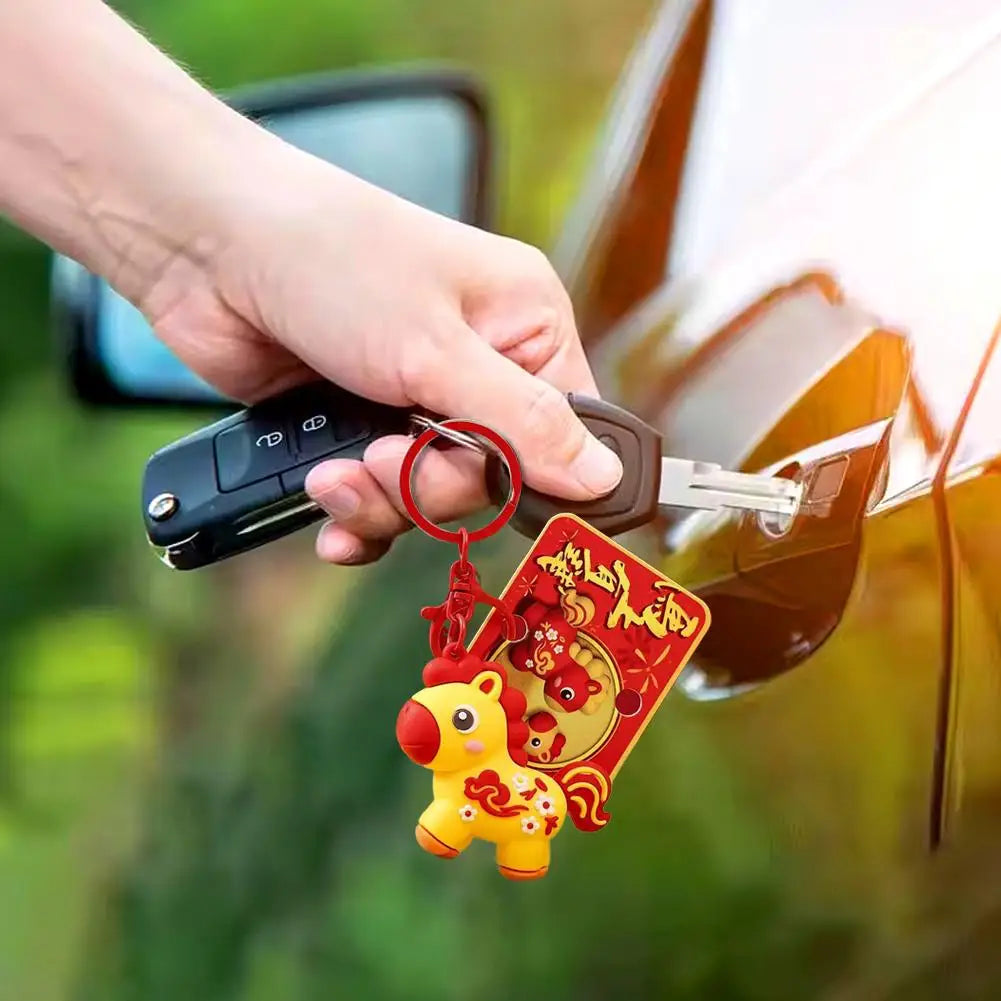 2pcs New Year of the Horse Zodiac Key Pendant - Get Money Now Theme Mascot Doll Creative Small Gift for Festive Decoration Peaceful Pleasures Health and Wellness