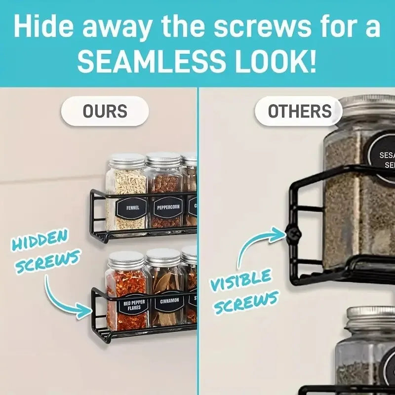 Wall-Mounted Iron Spice Rack & Kitchen Shelf Organiser