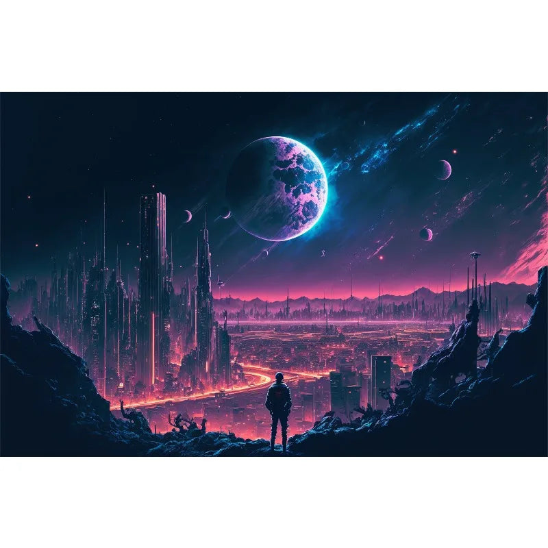 1pc frameless Cyberpunk Night City Landscape Poster Future Neon Lights Bar Design Canvas Wall Art for Living Room Home Decor Peaceful Pleasures Health and Wellness 9 40x50cm Unframed