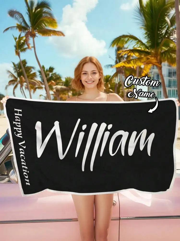 Custom Name Beach Towel | Personalized Gift for Men & Women Personalized Beach Towel Peaceful Pleasures Health and Wellness Black 70x140cm