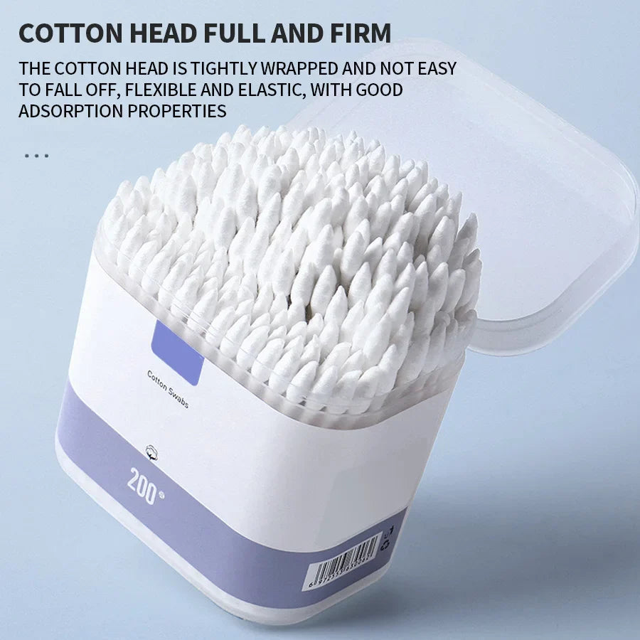 200-Pack Double-Ended Cotton Swabs – Makeup & Personal Care