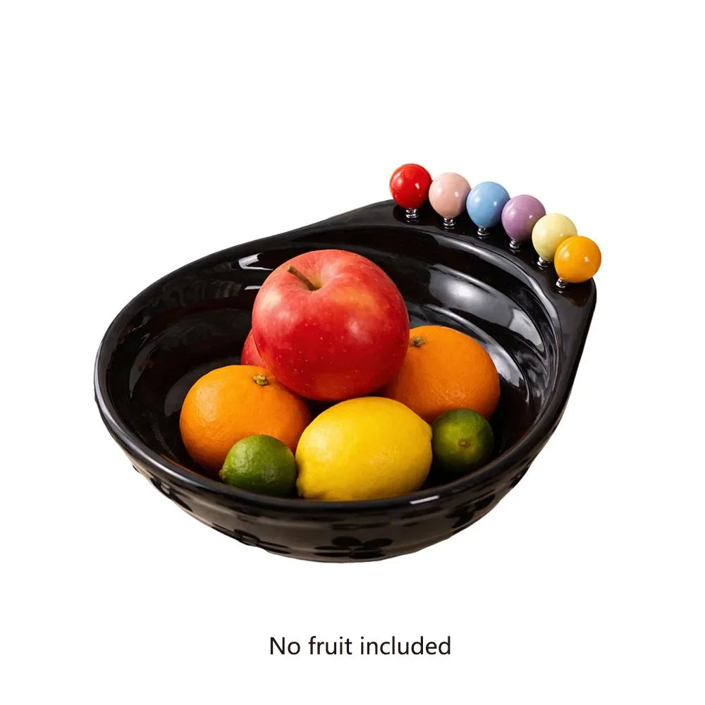 Decoration Fruit Bowl with Fork Large Capacity Geometric Pattern Fruit Serving Plate With Fruit Fork ABS Snack Plate Peaceful Pleasures Health and Wellness Red