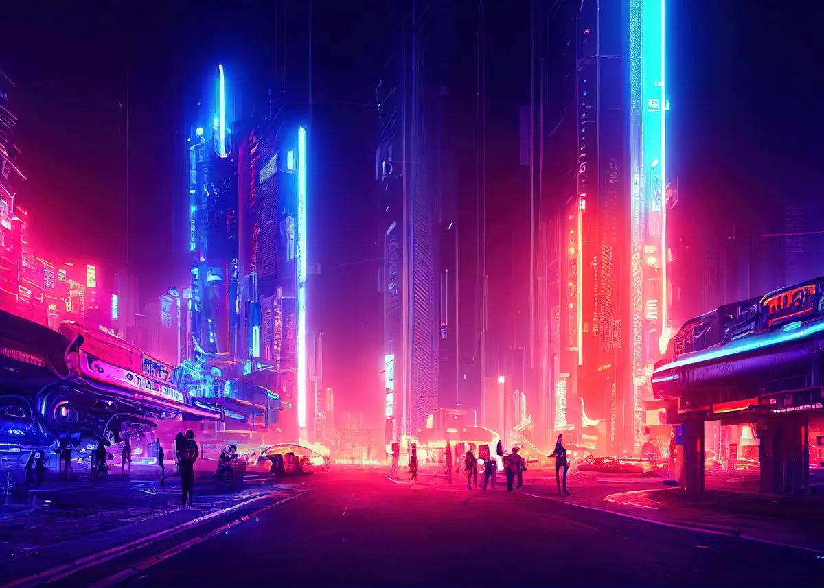 Cyberpunk Neon City Poster Fantasy Collection Wall Art for Passionate Decor Enthusiasts Peaceful Pleasures Health and Wellness