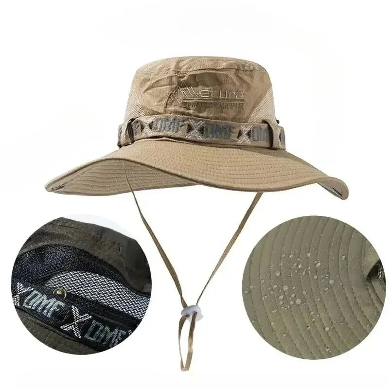 Summer Men Bucket Hat Outdoor UV Protection Wide Brim Panama Safari Hunting Hiking Hat Mesh Fisherman Hat Beach Sunscreen Cap Peaceful Pleasures Health and Wellness