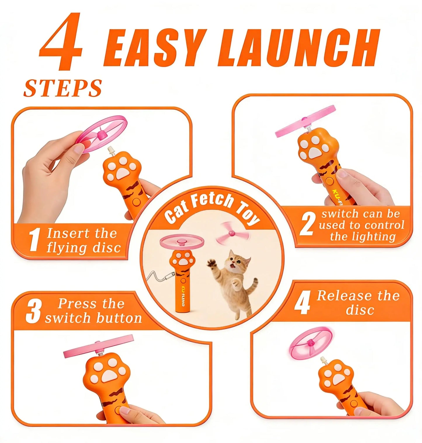 Rechargeable Cat Fetch Toy Launcher with 10 Flying Discs, Interactive Outdoor Indoor Pet Play for Kittens Dogs, Peaceful Pleasures Health and Wellness