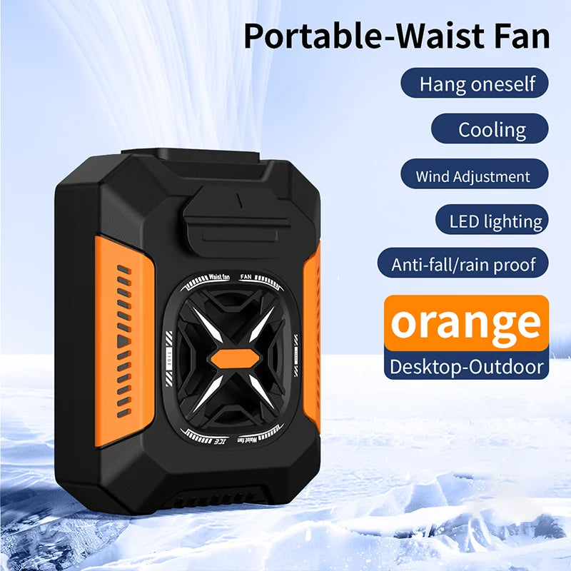 Portable Waist Fan USB Rechargeable Wearable Hanging Neck Fan 3 Speed Waist Clip Fan for Outdoor Work Camping Personal Belt Fan Peaceful Pleasures Health and Wellness Orange