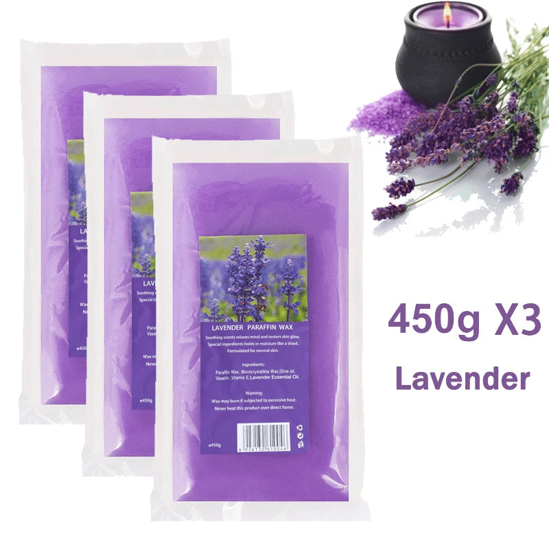 1/3Pcs Care Paraffin 200g/450g Moisturizing Hands And Feet Mask Peel Off SPA Restores Gloss Nourishing Hands Feet Hydrating Mask Peaceful Pleasures Health and Wellness 450gHW-LavenderX3