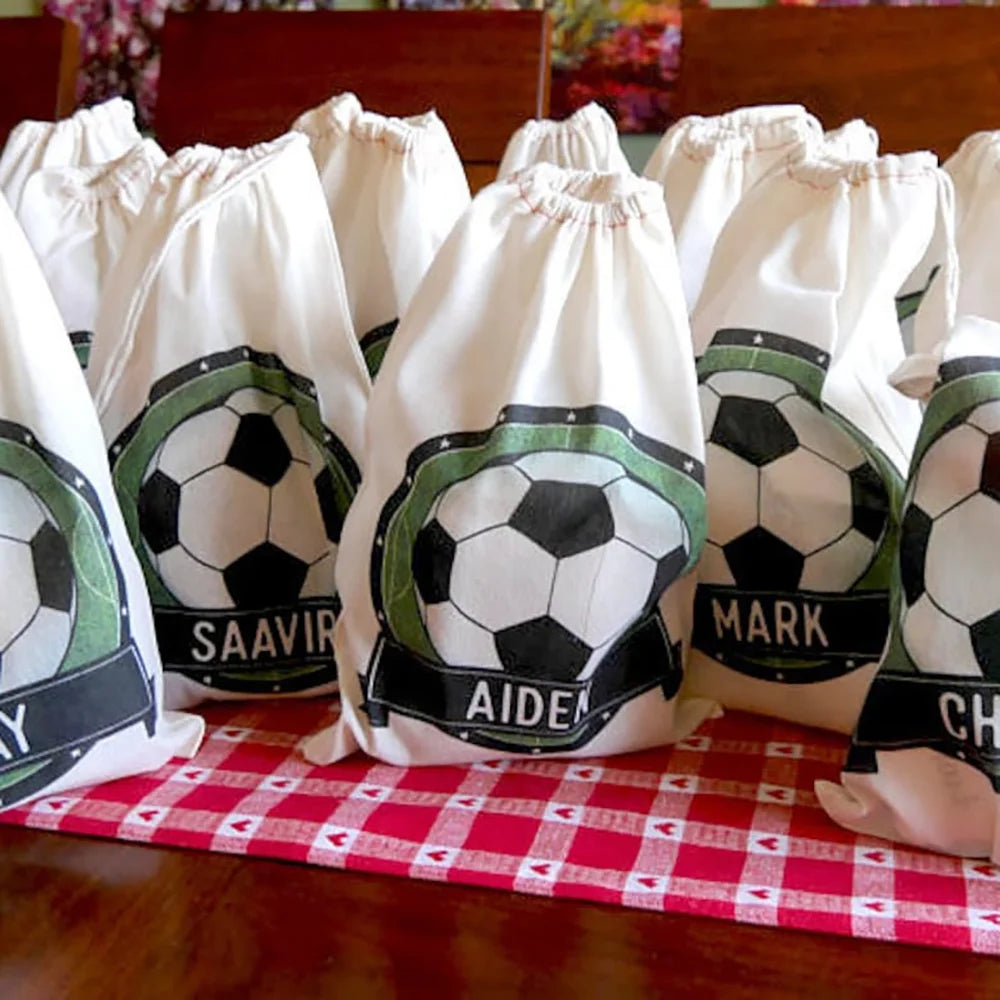 Personalized Soccer Party Favor Canvas Bags | Birthday & Shower
