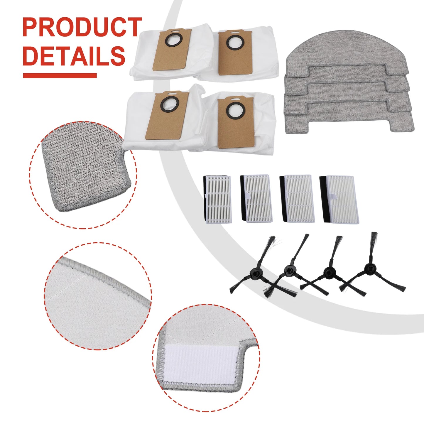 Side Brush Filter Mop Cloth Bag Designed Uninell UR3 Robot Vacuum