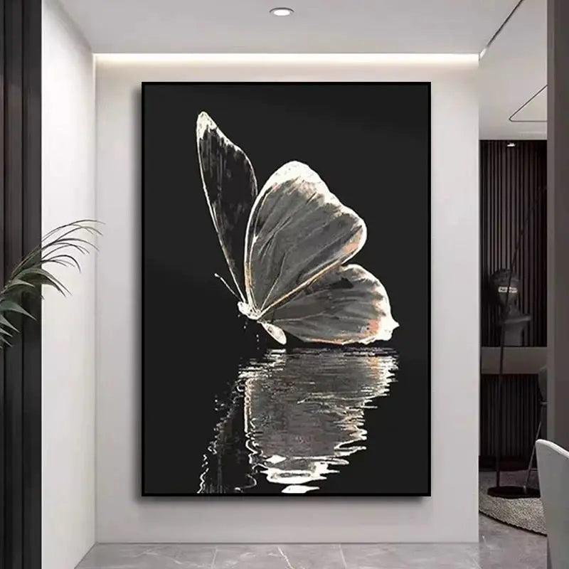 Beautiful Picture Handmade White Butterfly Black Background Hand Painted Oil Painting On Canvas Wall Art Poster For Living Room Peaceful Pleasures Health and Wellness