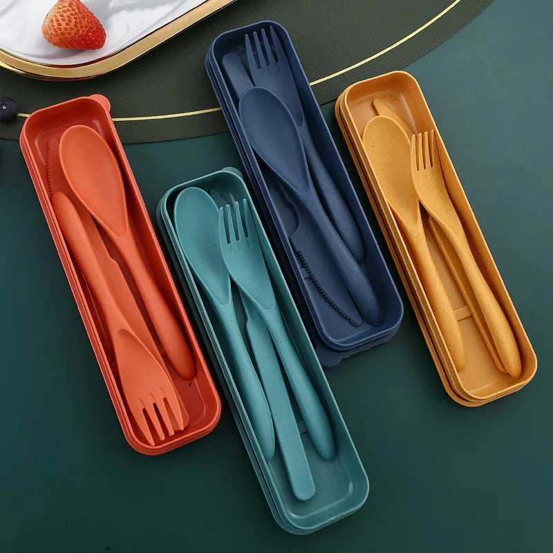 Wheat Straw Fork, Knife, Spoon Three-Piece Convenient Cutlery Set - Children's Tableware Gift Peaceful Pleasures Health and Wellness