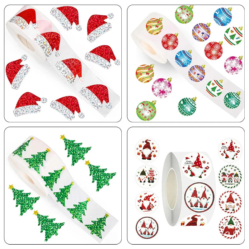 200–500pcs Christmas Stickers PVC Gift Tags & Holiday Seals