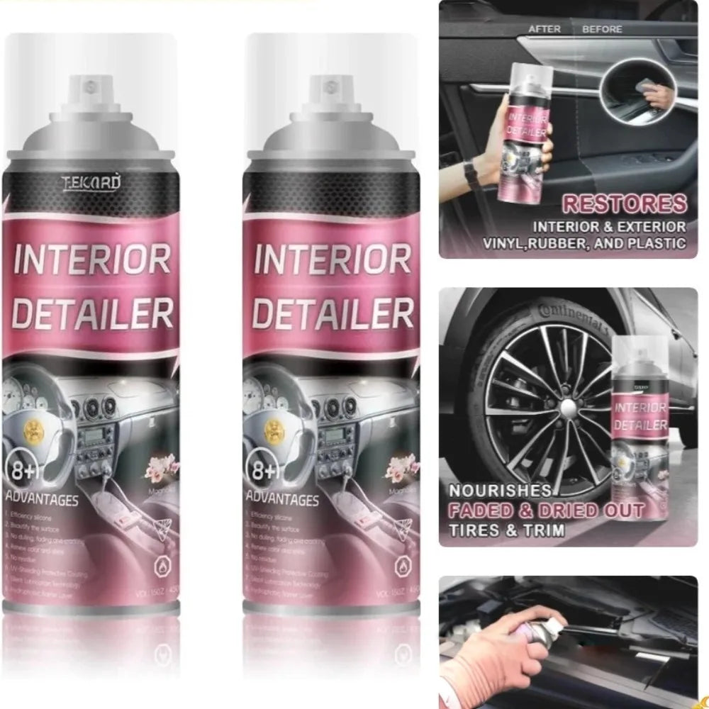 Car Renew Polishing Cleaner Instrument Panels Leather Seats Plastic Surface Cleaning Protecting Car Interiors Rinse-free Spray Peaceful Pleasures Health and Wellness
