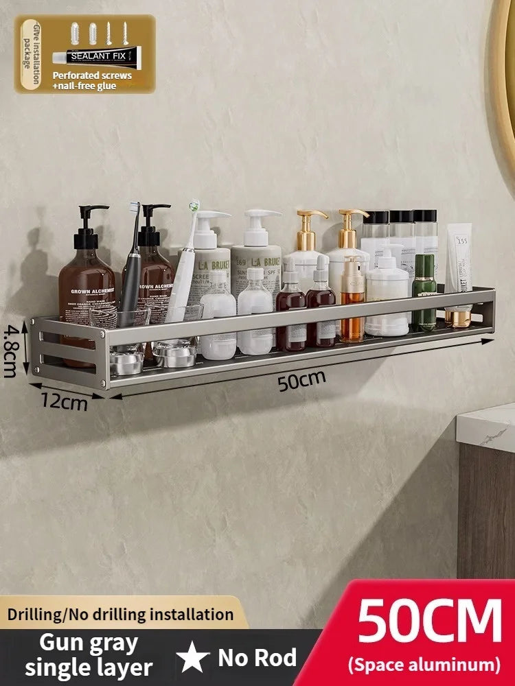 Aluminum Shower Corner Shelf with Towel Bar | No Drilling