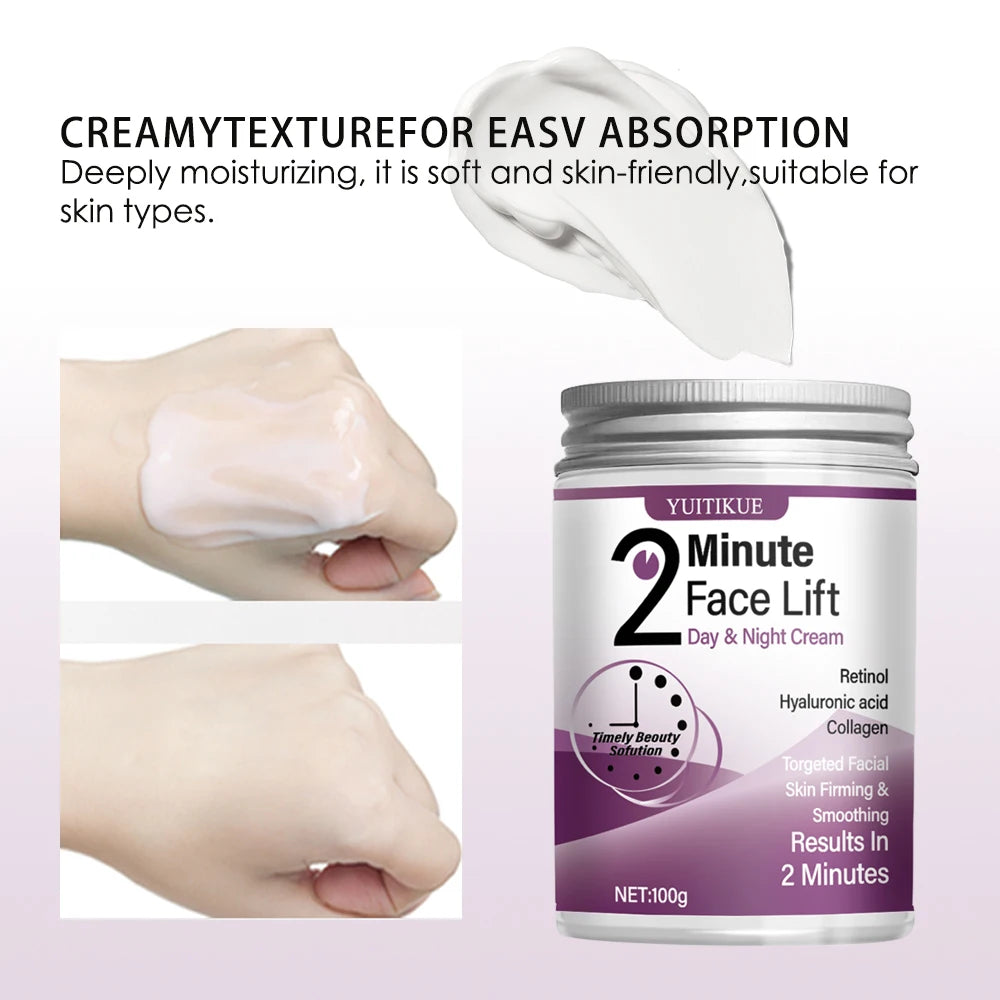 YUITIKUE 2 Minute Face Lift Cream 100g - Retinol & Collagen, Instant Firming & Smoothing, Day & Night Moisturizer, Fast Results Peaceful Pleasures Health and Wellness