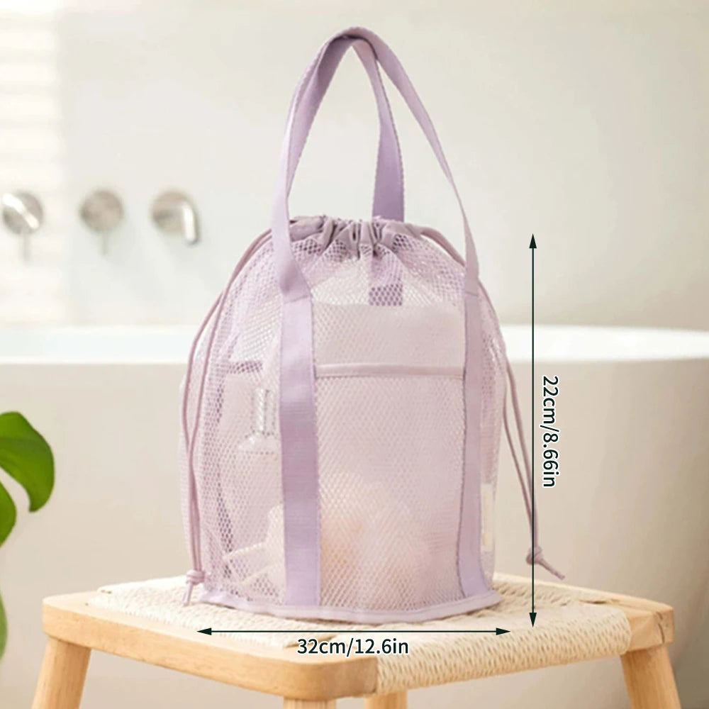 Large Capacity Travel Cosmetic Bag Organizer Foldable Mesh Nylon Casual Drawstring Rope Bundle Pocket Swim Washing Bag Peaceful Pleasures Health and Wellness