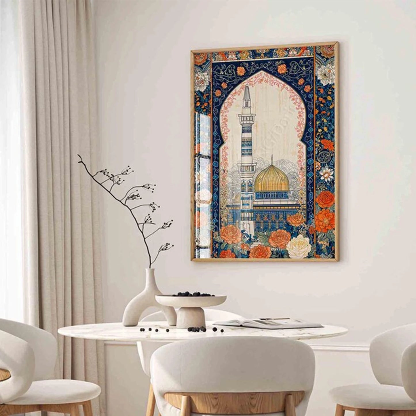3-Piece Retro Islamic Mosque Canvas Wall Art | Indigo Orange