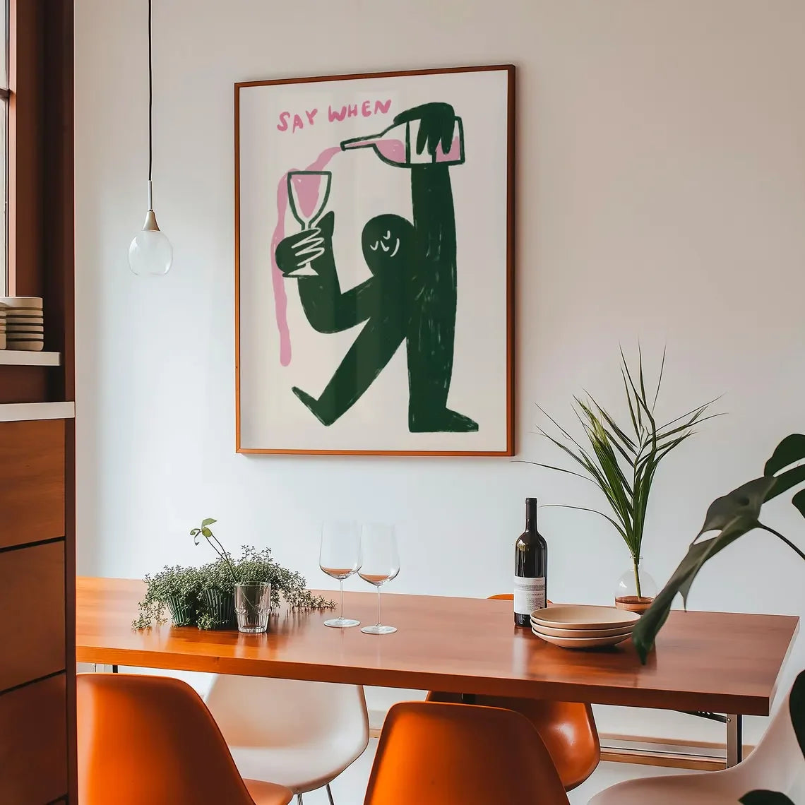 Cozy Wine Toast Abstract Art WALL ART PRINT DECOR – Whimsical "Say When" Typography & Figure, a Cheerful Addition to Brunch Nook Peaceful Pleasures Health and Wellness