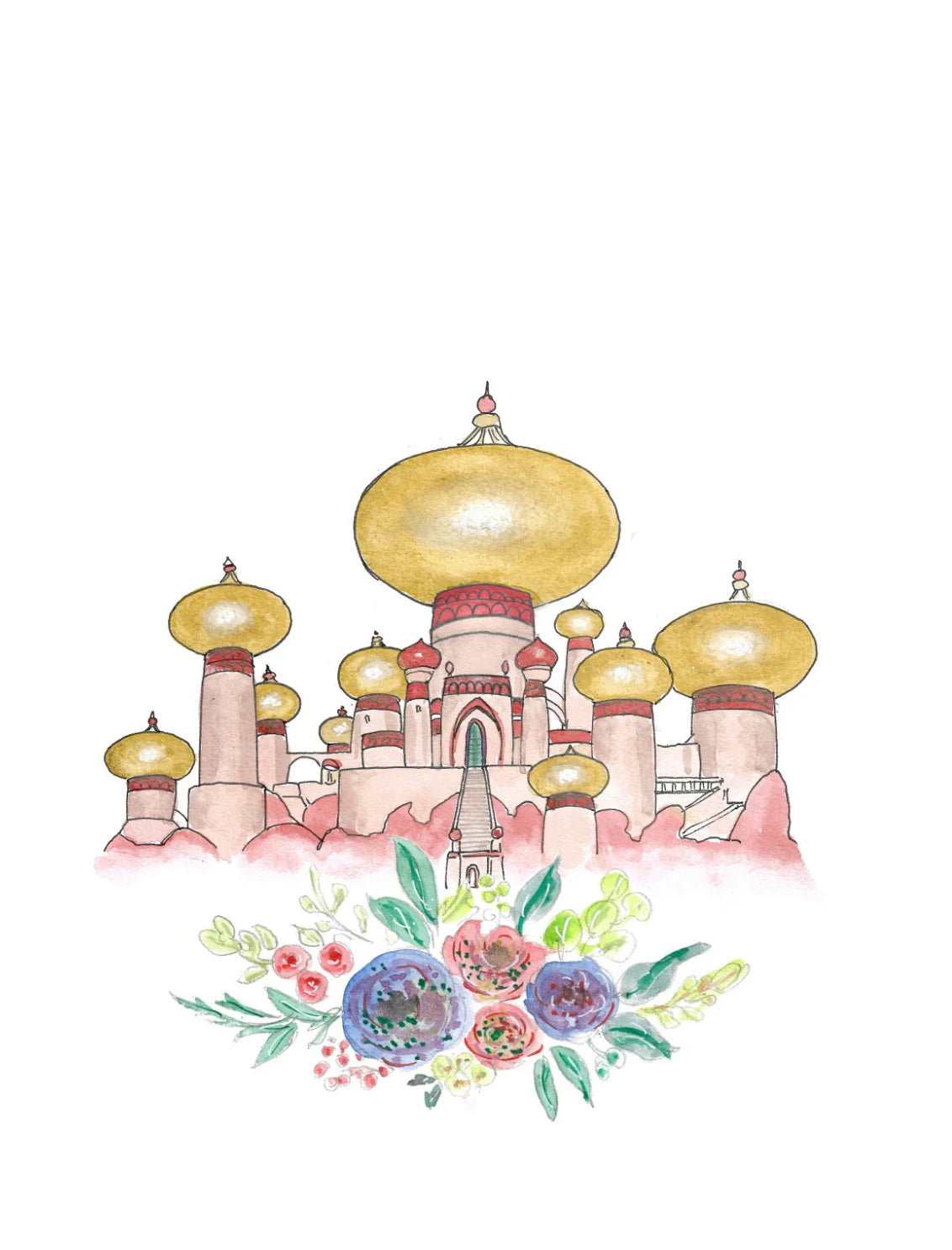 Watercolor Princess Castle Canvas Wall Art | Girls Nursery Decor