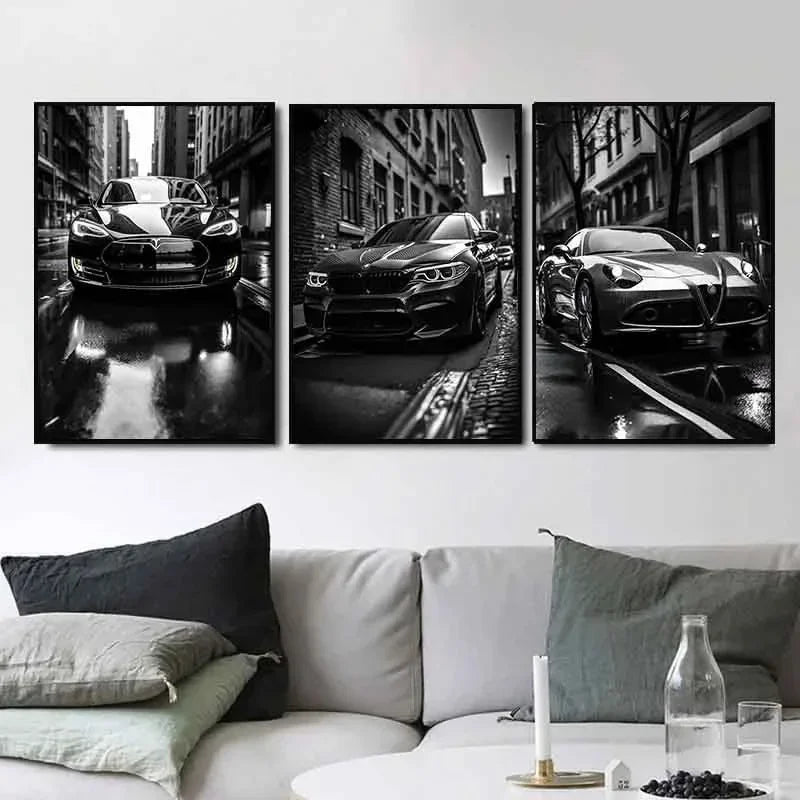 Black and white luxury car canvas super car canvas mural painting living room home aesthetics wall decoration art Peaceful Pleasures Health and Wellness