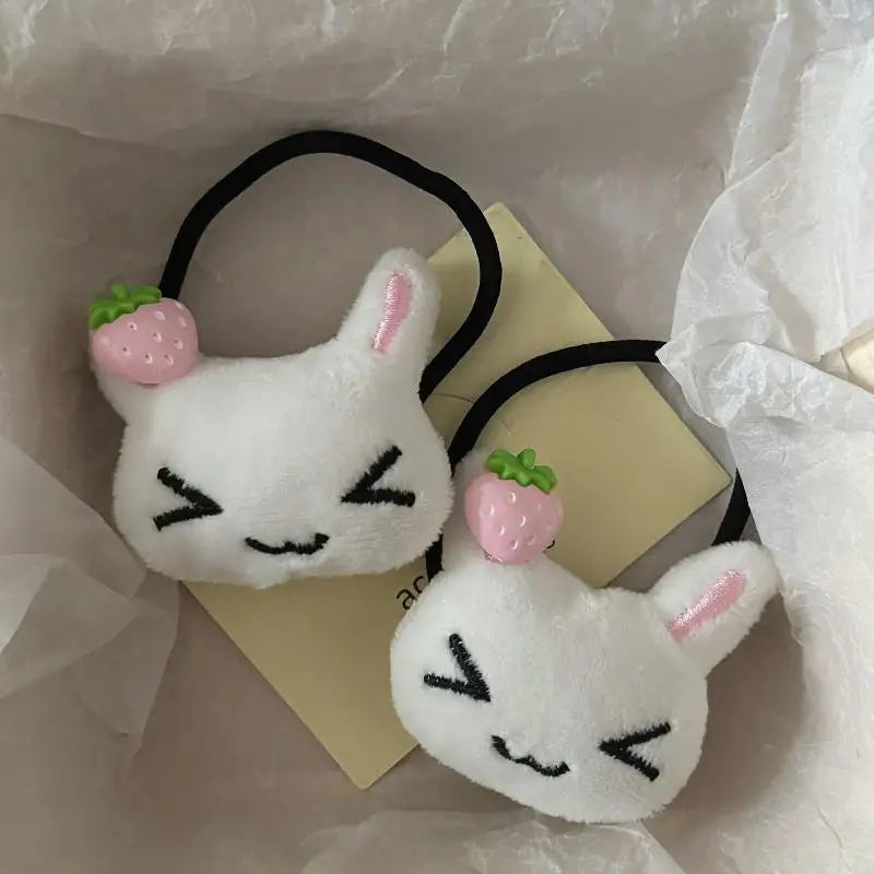 Strawberry Plush Bunny Hair Scrunchie | Elastic Ponytail Tie