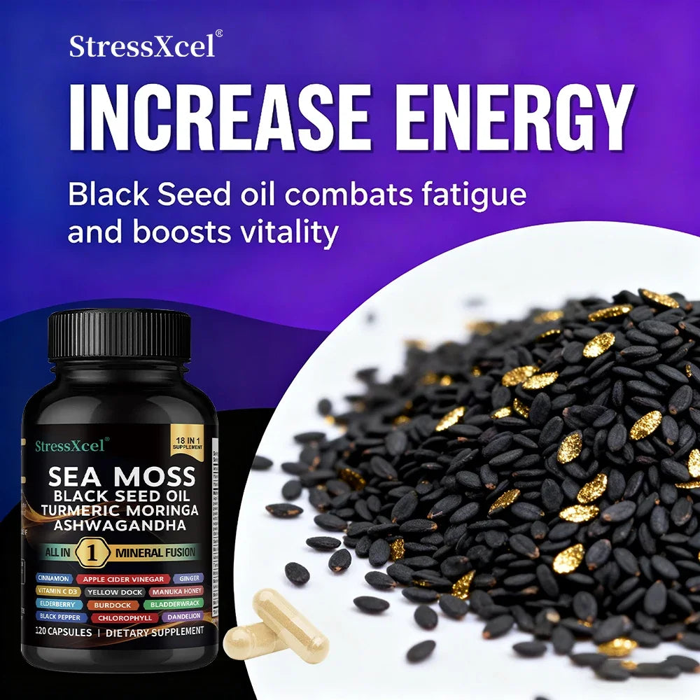 Sea Moss Capsules with Ashwagandha & Black Seed Oil | Immunity