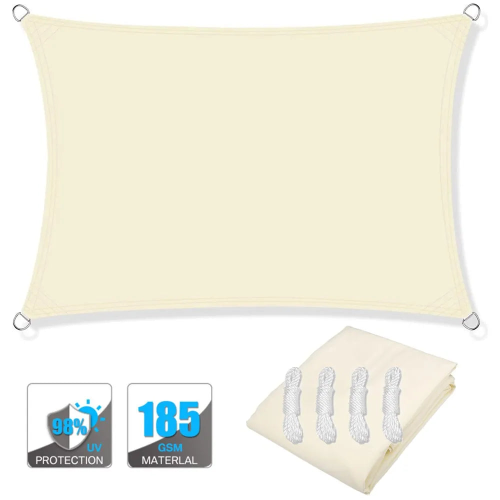 4x2/3/5/6M Rectangular Sun Sail Waterproof Sun Shelter Weather Protection Canopy UV Protection for Patio Balcony Garden Awning Peaceful Pleasures Health and Wellness Cream White 2Mx2M