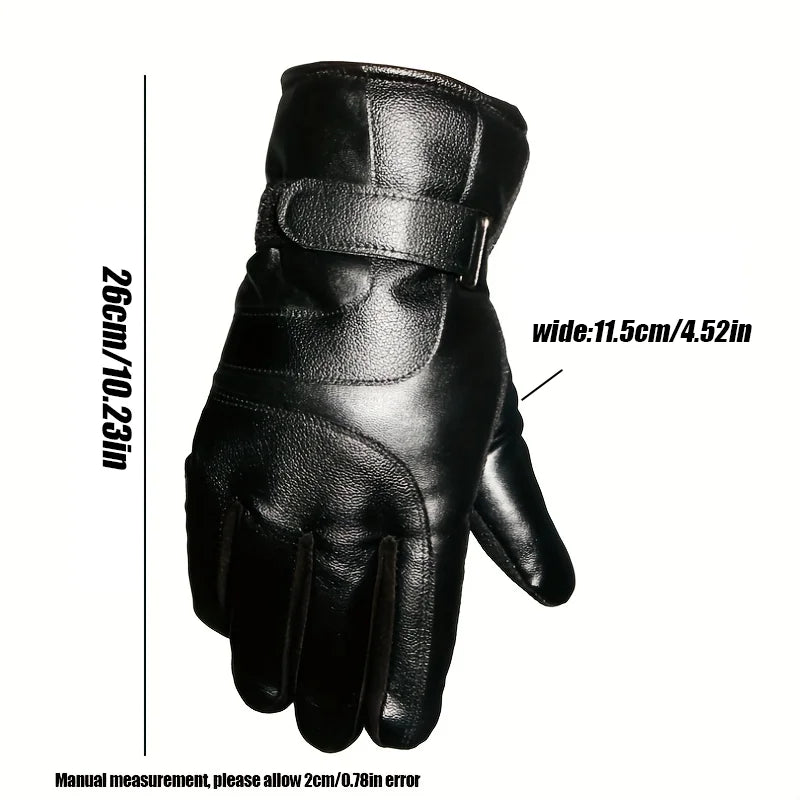 1 Pair Winter Cycling Leather Motorcycle Cotton Gloves Black Thick Velvet Cold Resistant And Windproof Cycling Cotton Gloves Peaceful Pleasures Health and Wellness