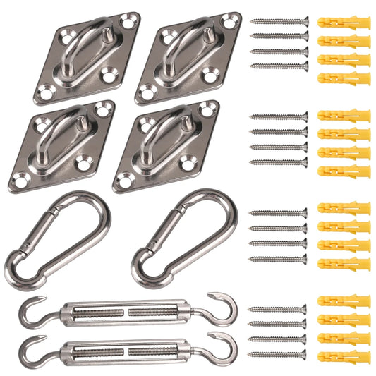 Sun Shade Sail Hardware Kit 24 Pcs – 304 Stainless Steel Shade Sail Hardware Kit Peaceful Pleasures Health and Wellness 24Pcs