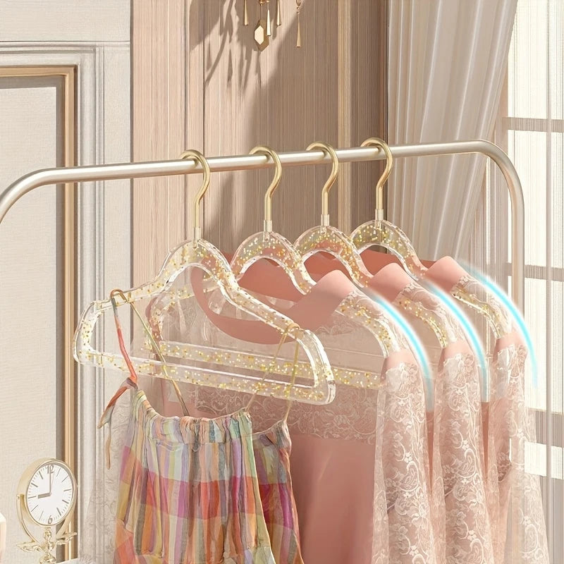 10Pcs Clear Clothes Hangers Acrylic Hanger Clothing Organizer Wardrobe Pants Coat Hanger Drying Rack Transparent Gold Hook Peaceful Pleasures Health and Wellness