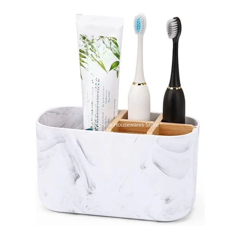 Toothbrush Holder For Electric Brushes Bathroom Counter Organizer With 5 Slots Bamboo For Electric Toothbrushes and Toothpaste Peaceful Pleasures Health and Wellness