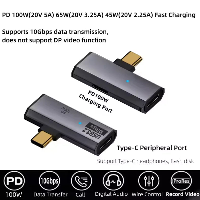 New arrive 2 in 1 Type C OTG Adapter USB C Male to USB-C Female USB 3.2 Splitter 100W PD Fast Charging for Laptop Tablet Peaceful Pleasures Health and Wellness black