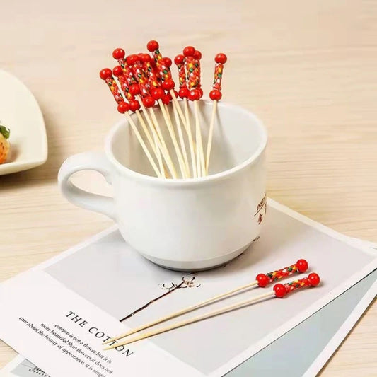 Party Banquet Celebration Festival Fruit Fork Disposable Bamboo Dessert Cake Fork Pastry Decoration Bamboo Sticks Cocktail Fork Peaceful Pleasures Health and Wellness