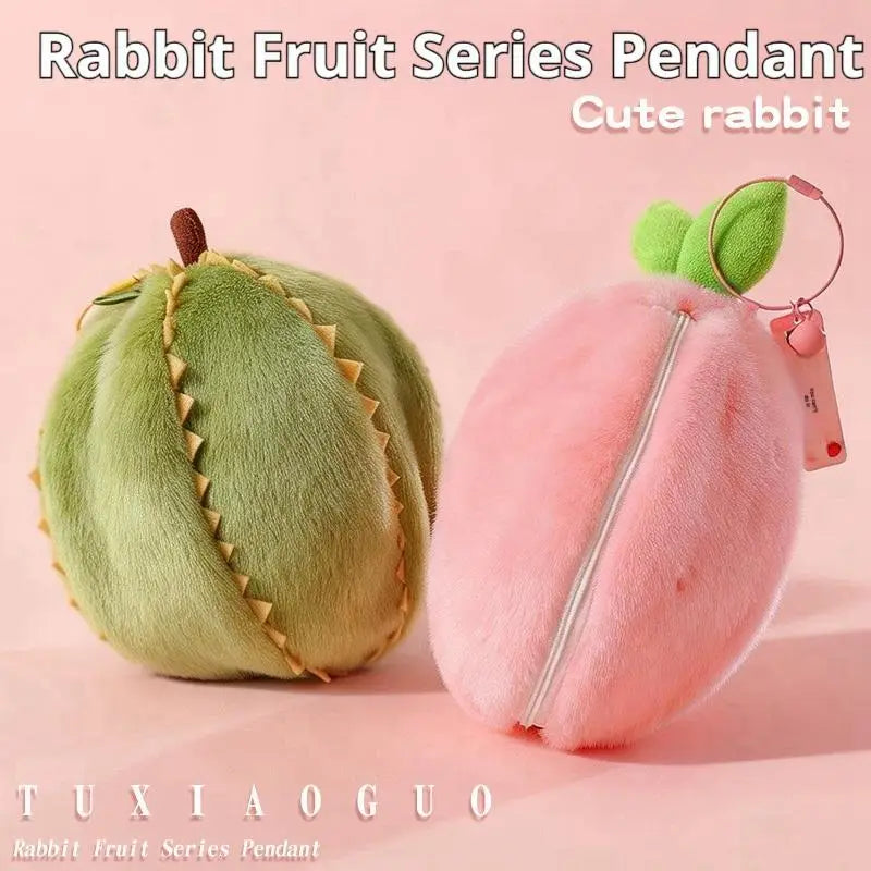 Cute 2 1 Transformable Fruit Rabbit Plush Keychain Soft Fluffy Bunny