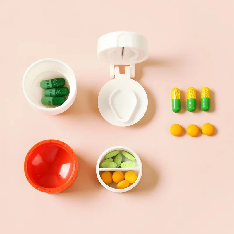 4-in-1 Portable Pill Crusher, Cutter & Storage Box Organizer