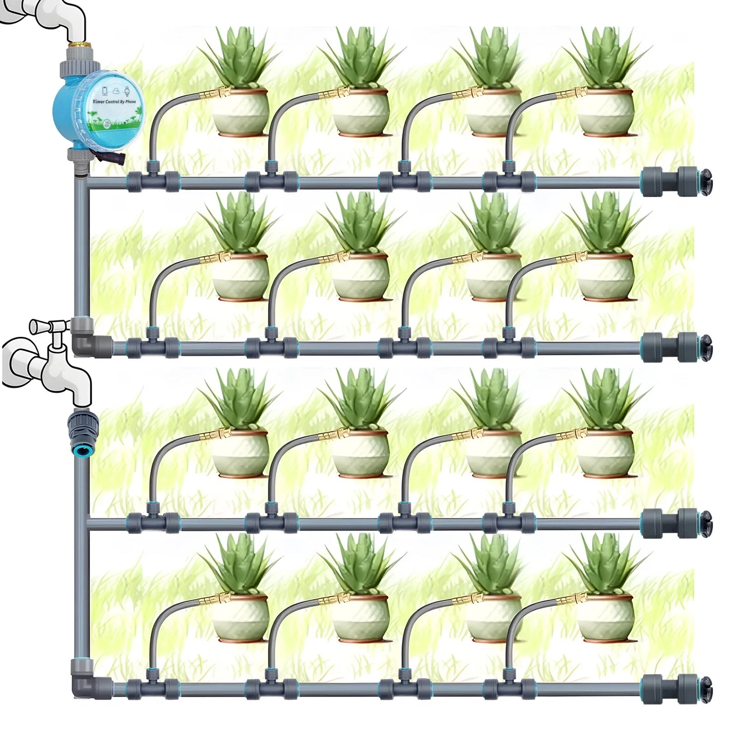 Flexible Brass Adjustable Spray Kit Gray 3/8"PE Hose Quick Connect Fogging Cooling Dedusting Watering System for Garden Peaceful Pleasures Health and Wellness
