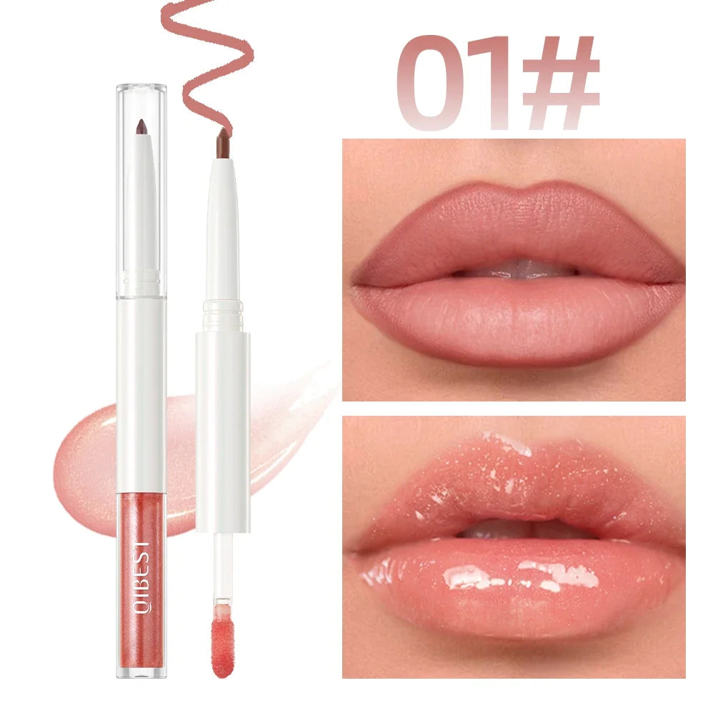 QIBEST Double Ended Mirror Lipgloss Lipliner Pen Lasting Water Light Lip Gloss 2 In 1 Makeup Matte Lipliner Pencil Contour Stick Peaceful Pleasures Health and Wellness 01