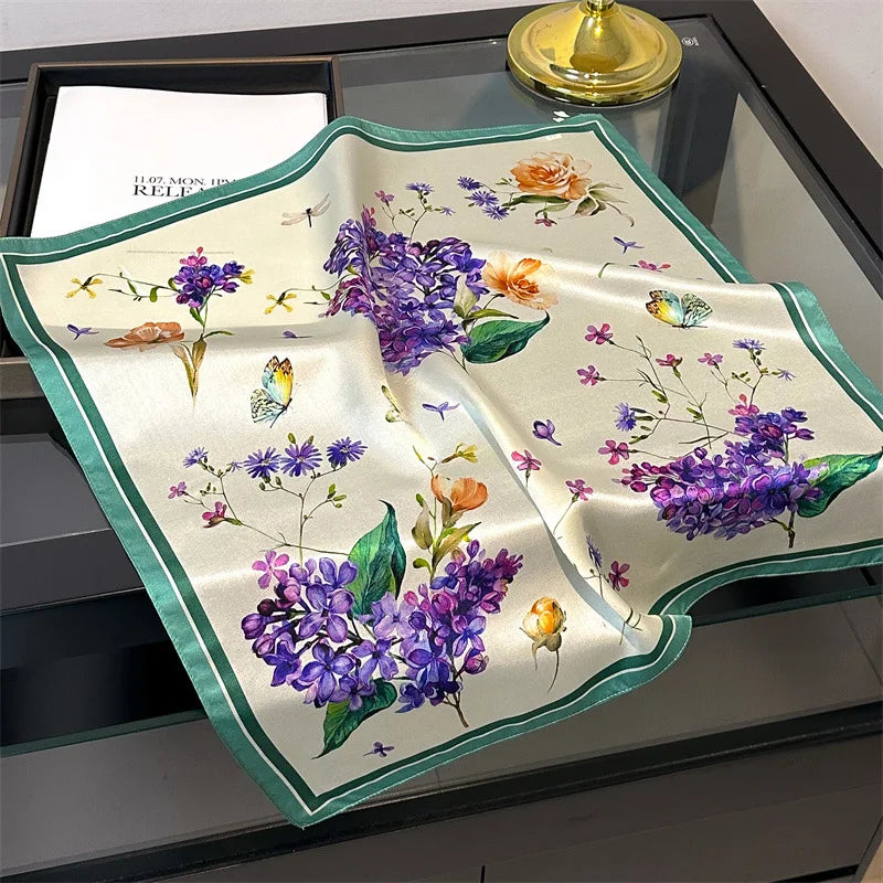 100% Mulberry Silk Lotus Floral Scarf – Women's Versatile Accessory