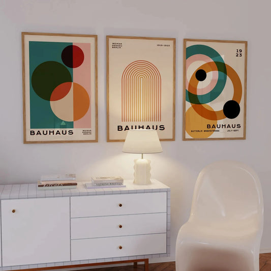 3-Piece Retro Bauhaus Geometric Canvas Wall Art Print Set Canvas Wall Art Set Peaceful Pleasures Health and Wellness G5353-3pcs 30x40cm Unframed