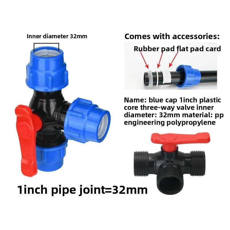 PE Pipe 3-Way Ball Valve 20–50mm | Plastic Quick Connect