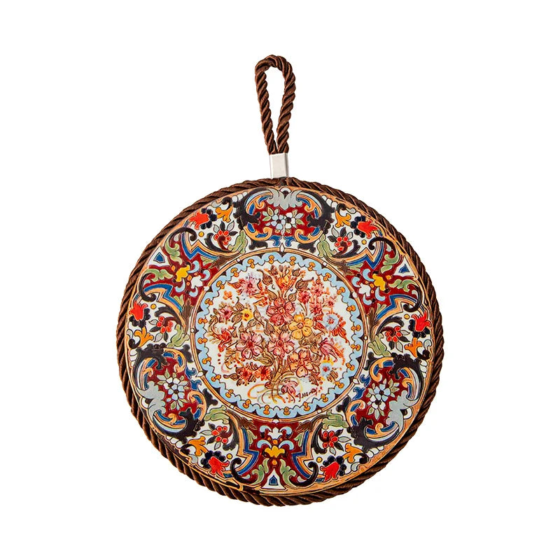 Vintage Heat Resistant Trivet Mat for Hot Pot Cast Cookware Enameled Dutch Oven Ceramic Dinnerware Tabletop Placemat Non-Slip Peaceful Pleasures Health and Wellness
