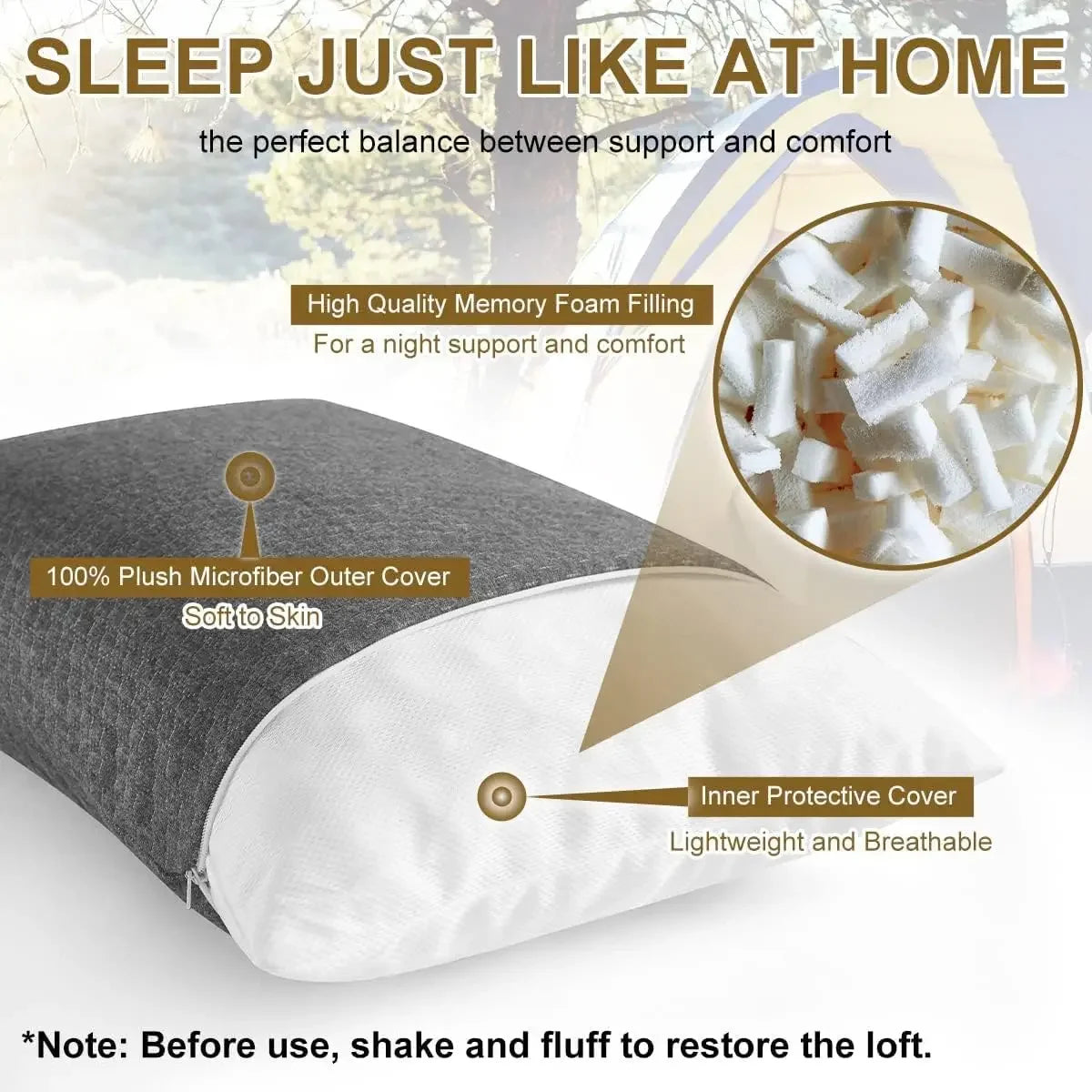 Memory Foam Travel Pillow for Camping, Hiking, and Outdoor Sleep - Compressible, Supportive, and Compact Peaceful Pleasures Health and Wellness